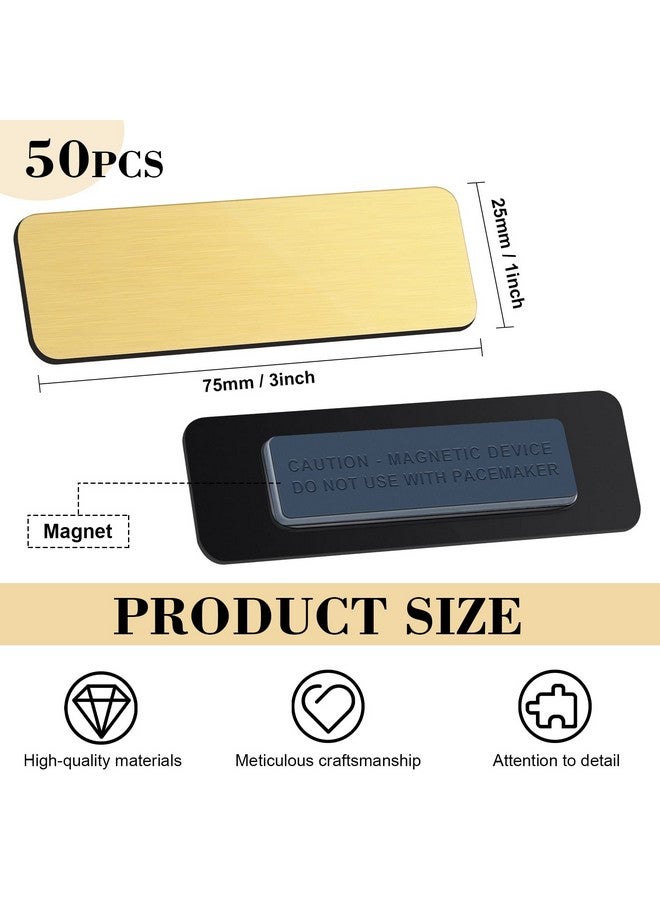 Geelin 50 Pack Magnetic Name Tags Magnets Name Badge Holder Blank Plastic Magnet Name Tag Backing 1 X 3 Inches With 3 Pcs Magnets For Police Office School (Gold) - Image 2
