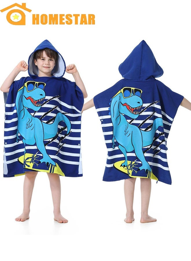 هومستر مناشف بونشو للأطفال المغطاة بالغطاء ، شاطئ تغيير رداء حمام منشفة بونشو لمسبح السباحة ، رداء حمام ميكروفايبر ناعم وكبير للبنات الأولاد الأطفال 6-14 سنة - الديناصور الأزرق - Image 1