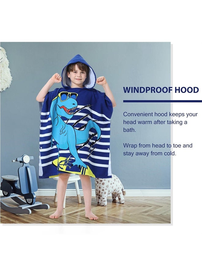 هومستر مناشف بونشو للأطفال المغطاة بالغطاء ، شاطئ تغيير رداء حمام منشفة بونشو لمسبح السباحة ، رداء حمام ميكروفايبر ناعم وكبير للبنات الأولاد الأطفال 6-14 سنة - الديناصور الأزرق - Image 3