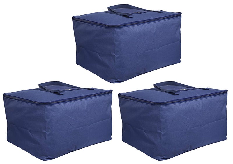 Kuber Industries Rexine 3 Pieces Jumbo Underbed Moisture Proof Storage Bag with Zipper Closure and Handle BlueCTKTC25707 - Image 1