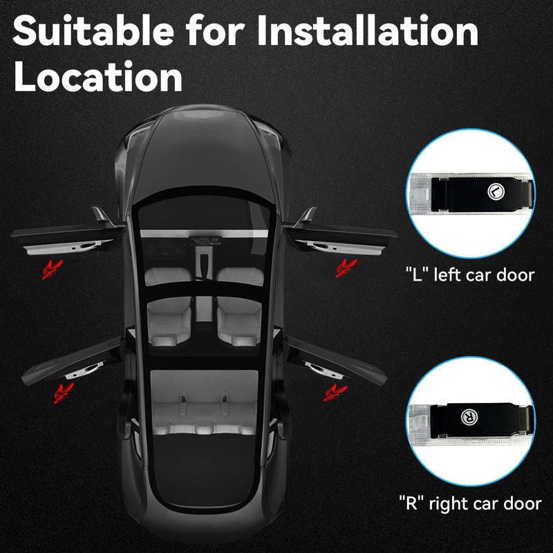 JUNMEI Door Lights Logo Projector Puddle Lights Ultra-Bright Welcome Step Light,Never Fade Puddle Lights Compatible with Dodge Hornet GT R/T Accessories (Red logo) - Image 3