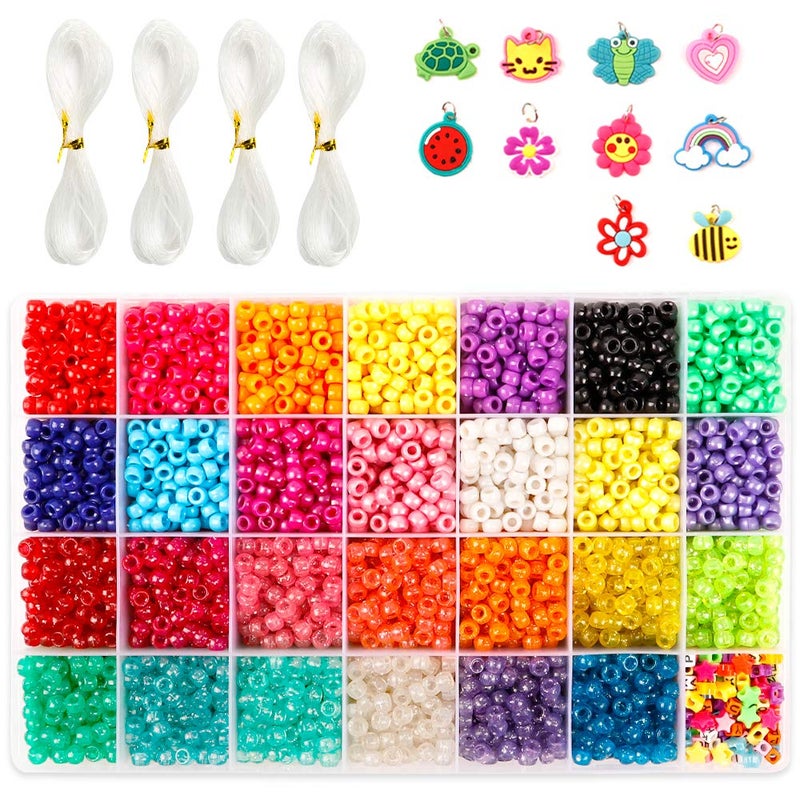 INSCRAFT Pony Beads Set - 4,600 pcs 9mm Pony, Letter & Star Beads in 27 Colors with Elastic String for Bracelet Jewelry Making - Image 1