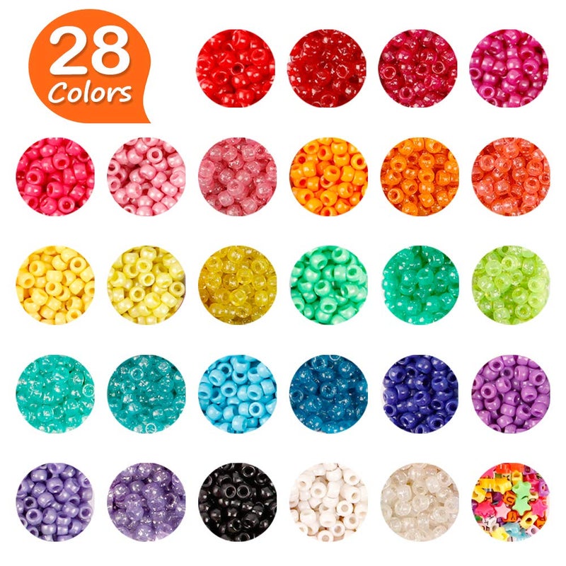 INSCRAFT Pony Beads Set - 4,600 pcs 9mm Pony, Letter & Star Beads in 27 Colors with Elastic String for Bracelet Jewelry Making - Image 2