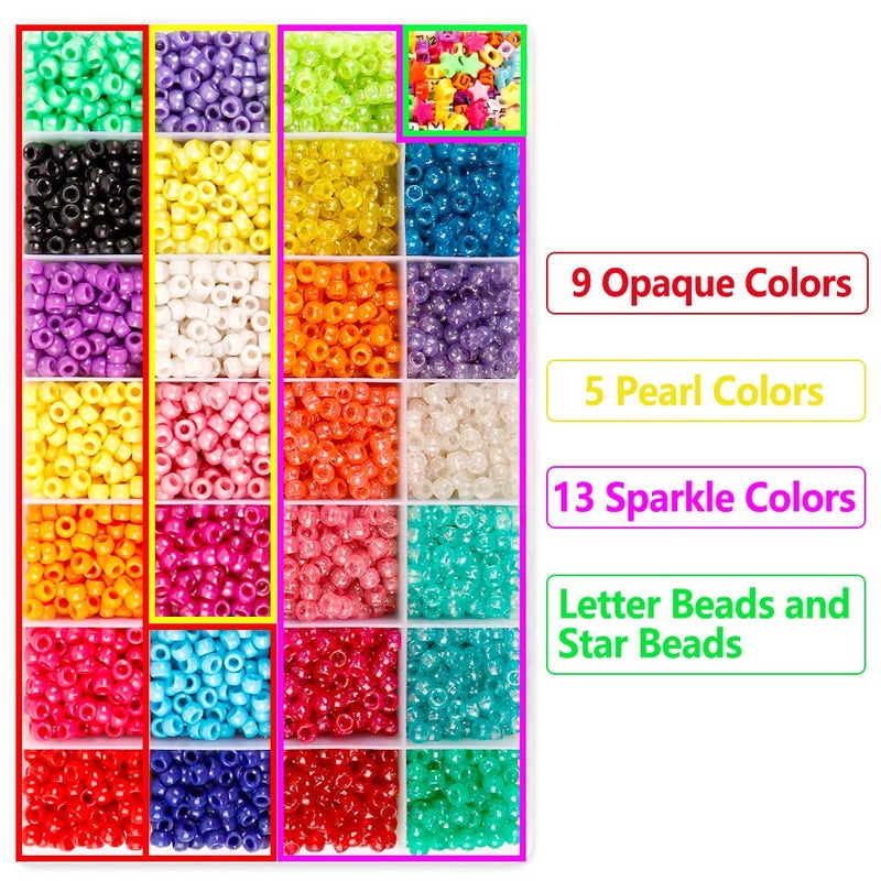 INSCRAFT Pony Beads Set - 4,600 pcs 9mm Pony, Letter & Star Beads in 27 Colors with Elastic String for Bracelet Jewelry Making - Image 3