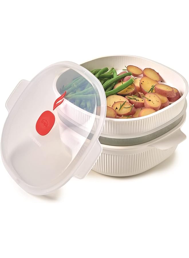 Snips White Steamer For Microwave With 2 Trays | 4 Lt | Tempozero Line Color | Bpa Free | Made In Italy, Unity - Image 1