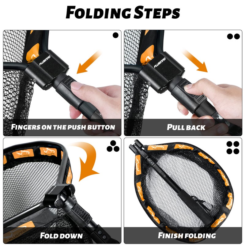 PLUSINNO Floating Fishing Net for Steelhead, Salmon, Fly, Kayak, Bass, Trout Fishing, Catfish, Rubber Coated Landing Net for Easy Catch & Release, Compact & Foldable for Easy Transportation & Storage - Image 5