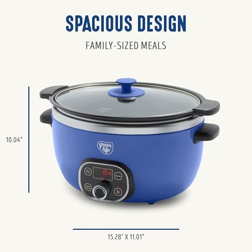 GreenLife 6QT Slow Cooker, Non-Toxic PFAS-Free Ceramic Nonstick Removable Interior Bowl, Programmable, Family Friendly, Keep Warm, Stovetop & Oven Safe, Dishwasher Safe Parts, Timer, Glass Lid, Blue - Image 2