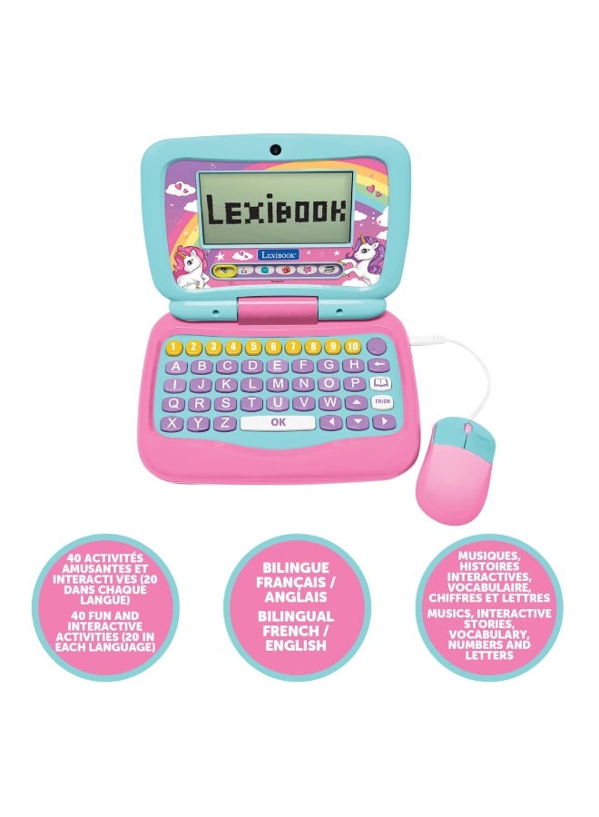 Lexibook Unicorn Bilingual Educational Laptop for Kids, French/English Learning Toy Computer with 40 Interactive Activities, Reading, Counting, Mathematics, Logic Games and Music, Portable Educational Laptop for Boys and Girls, Unicorn-Themed Kids Learning Device - Image 3