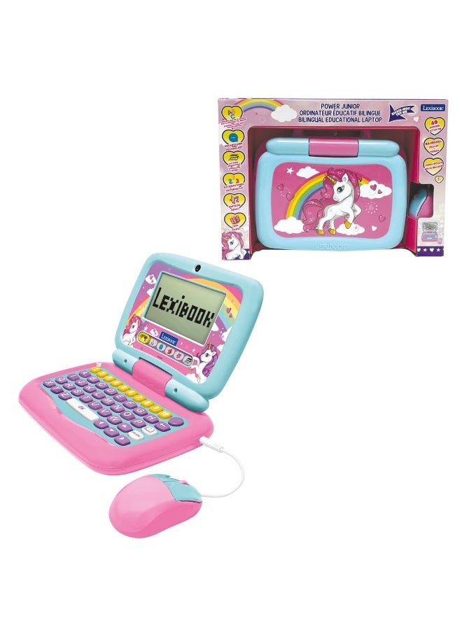 Lexibook Unicorn Bilingual Educational Laptop for Kids, French/English Learning Toy Computer with 40 Interactive Activities, Reading, Counting, Mathematics, Logic Games and Music, Portable Educational Laptop for Boys and Girls, Unicorn-Themed Kids Learning Device - Image 1
