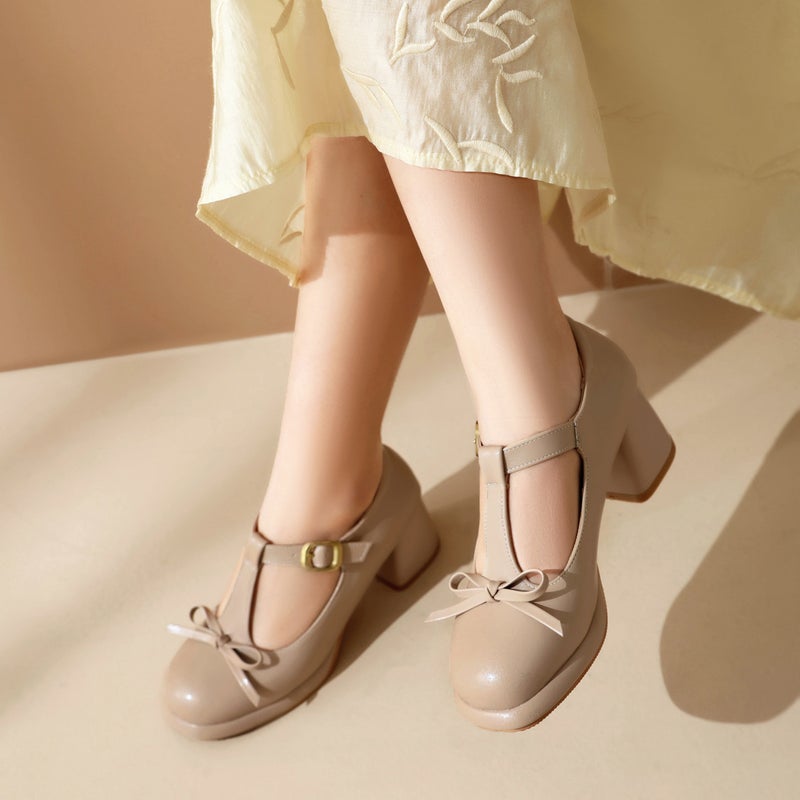 2024 Spring Fashion High Heeled Women'S Shoes 33-43 Classic Round Head T-Buckle Shallow Mouth Single Shoes - Image 3