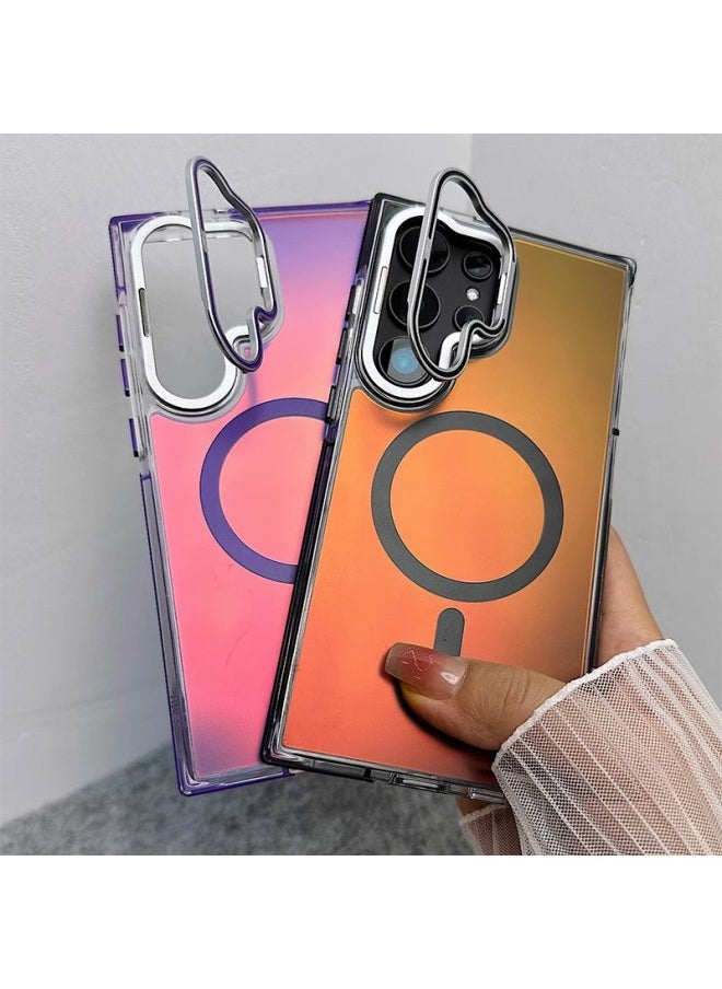 For Samsung S25U Mobile Phone Case GalaxyS23U Magnetic Matte Gradient Lens Bracket Anti-fall Protective Cover-Colour:White-Applicable Model:S24U