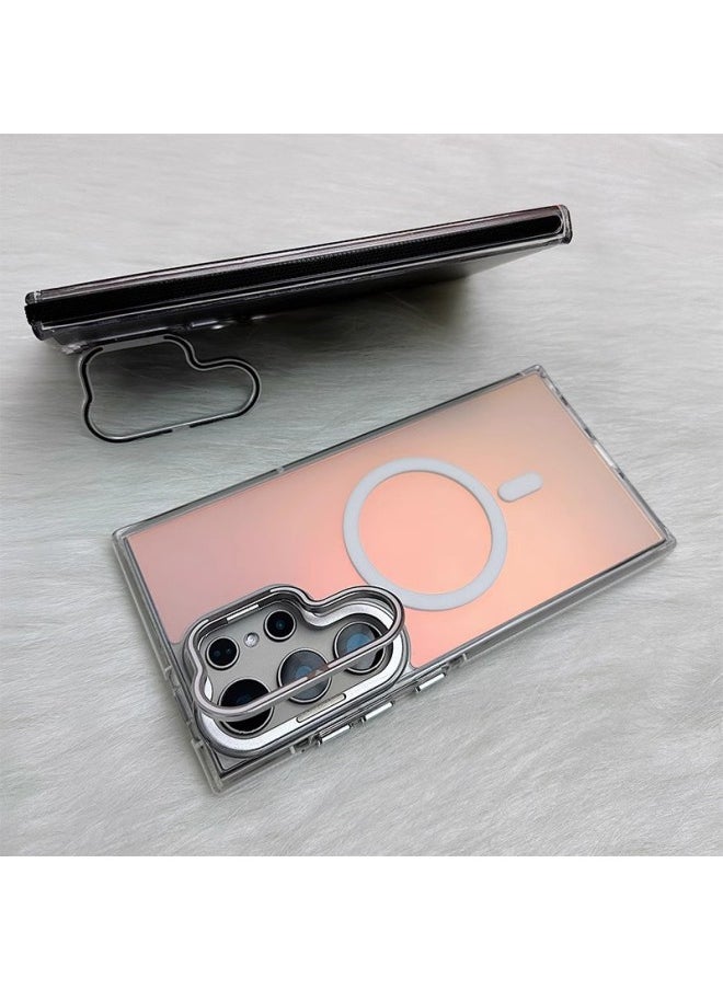 For Samsung S25U Mobile Phone Case GalaxyS23U Magnetic Matte Gradient Lens Bracket Anti-fall Protective Cover-Colour:White-Applicable Model:S24U