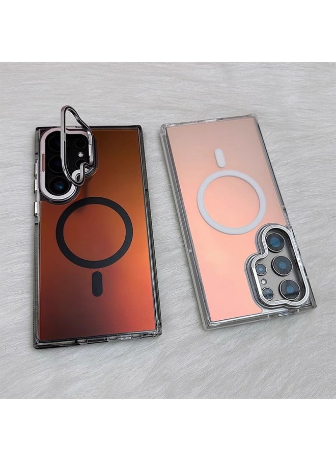 For Samsung S25U Mobile Phone Case GalaxyS23U Magnetic Matte Gradient Lens Bracket Anti-fall Protective Cover-Colour:White-Applicable Model:S24U