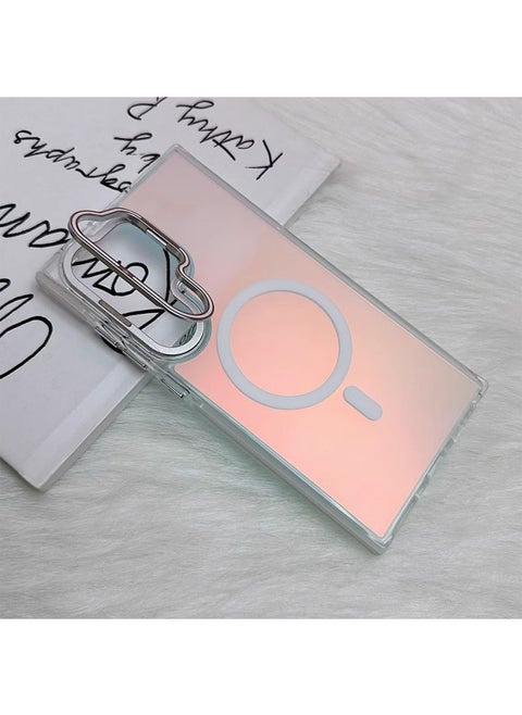 For Samsung S25U Mobile Phone Case GalaxyS23U Magnetic Matte Gradient Lens Bracket Anti-fall Protective Cover-Colour:White-Applicable Model:S24U