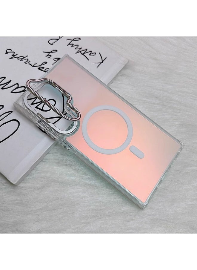 For Samsung S25U Mobile Phone Case GalaxyS23U Magnetic Matte Gradient Lens Bracket Anti-fall Protective Cover-Colour:White-Applicable Model:S24U