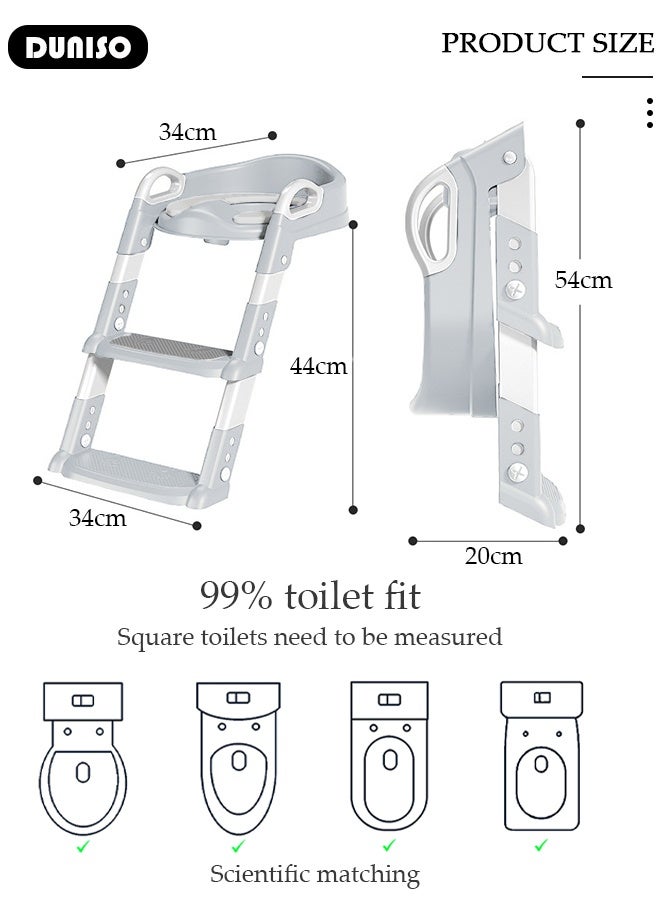 DUNISO Baby Potty Training Seat with Ladder for Western Toilets - PVC Soft Cushioned Seat,  Handle for Toddlers 2-5 Years , Adjustable Height - Image 2