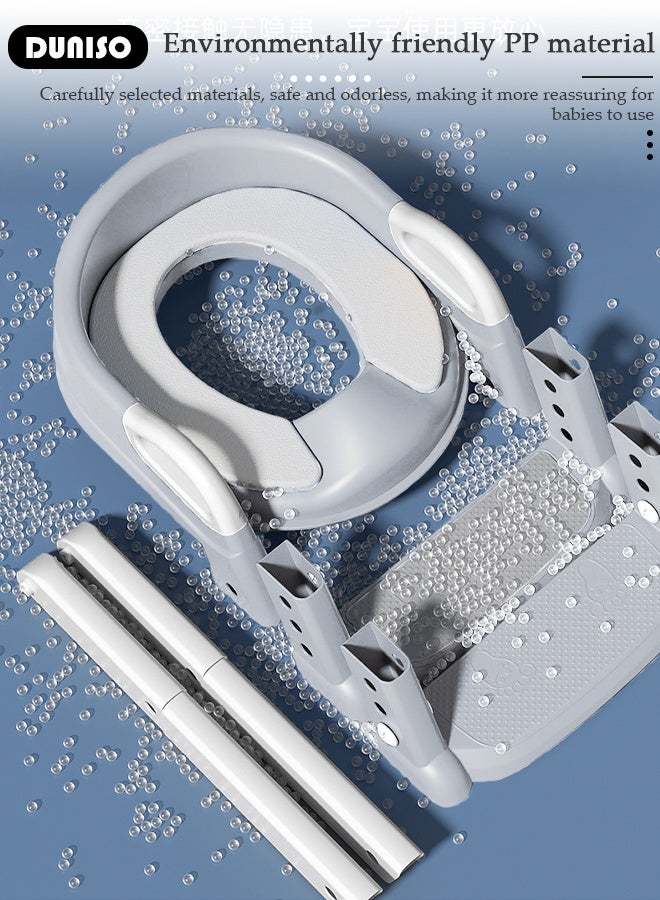 DUNISO Baby Potty Training Seat with Ladder for Western Toilets - PVC Soft Cushioned Seat,  Handle for Toddlers 2-5 Years , Adjustable Height - Image 3