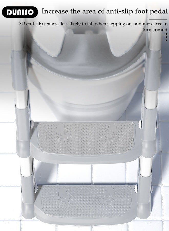 DUNISO Baby Potty Training Seat with Ladder for Western Toilets - PVC Soft Cushioned Seat,  Handle for Toddlers 2-5 Years , Adjustable Height - Image 4
