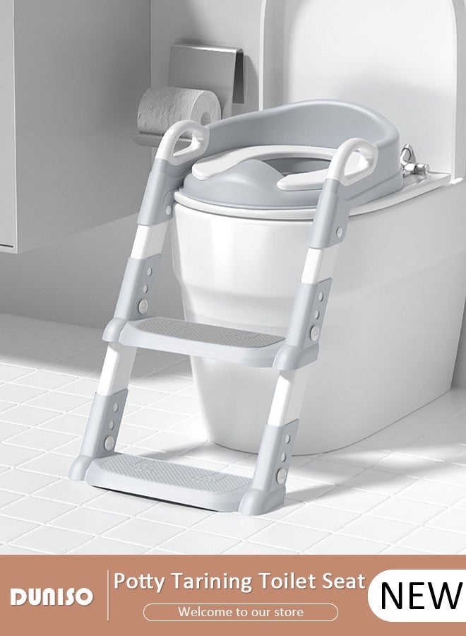 DUNISO Baby Potty Training Seat with Ladder for Western Toilets - PVC Soft Cushioned Seat,  Handle for Toddlers 2-5 Years , Adjustable Height - Image 1