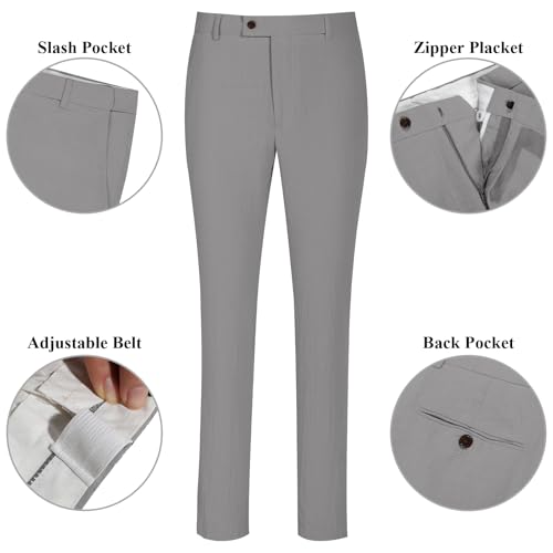 Diaryan Linen Suits Men 2 Piece Casual Tuxedo Regular Fit Blazer Peaked Lapel Grey Prom Wedding Solid Jacket and Pants L - Image 5