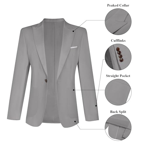 Diaryan Linen Suits Men 2 Piece Casual Tuxedo Regular Fit Blazer Peaked Lapel Grey Prom Wedding Solid Jacket and Pants L - Image 4