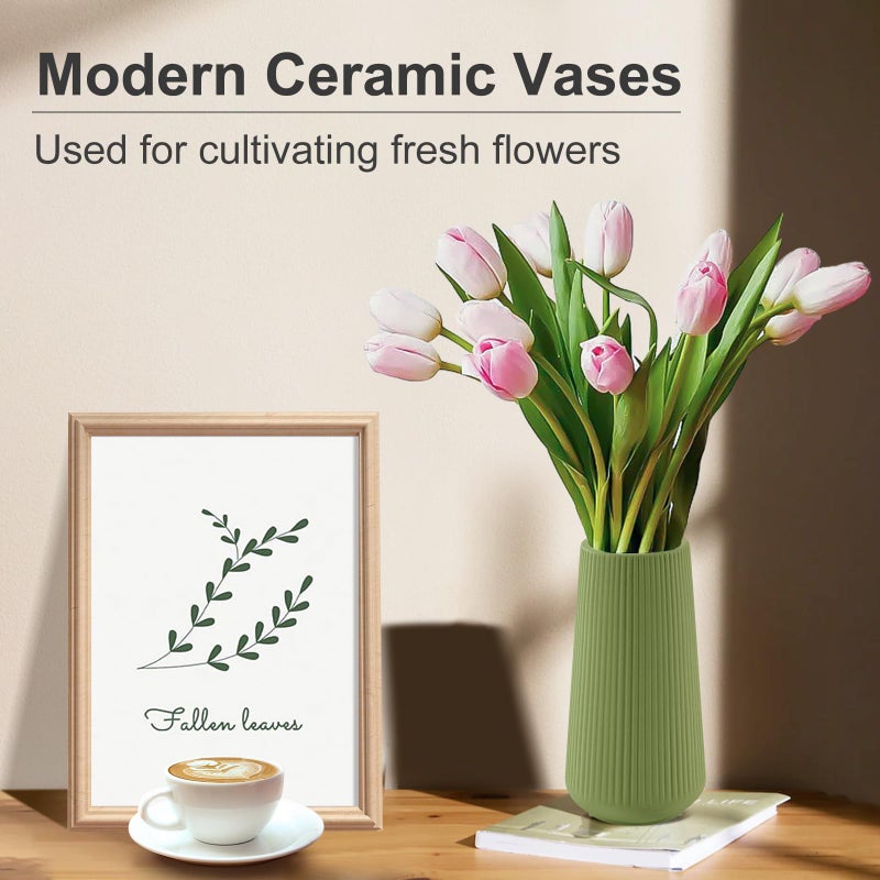 GUKJOB Saga Green Ceramic Vase, GUKJOB Small Cute Flower Vase for Pampas Grass, Home, Living Room, Dining Table, Farmhouse, Office Decor, Bedroom, Table, and Kitchen Shelf (Saga Green) - Image 3