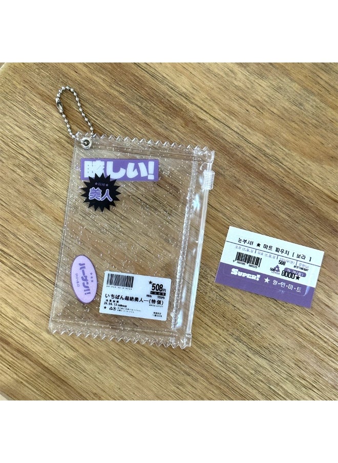 NIBEMINENT 1 - Piece Shiny Transparent Candy Bag Kpop Photo Card Holder Pendant Key Chain ID Badge Holder ID Card Holder Photo Card Protector for School ID Office ID Access Card for Women Girls  - Image 1