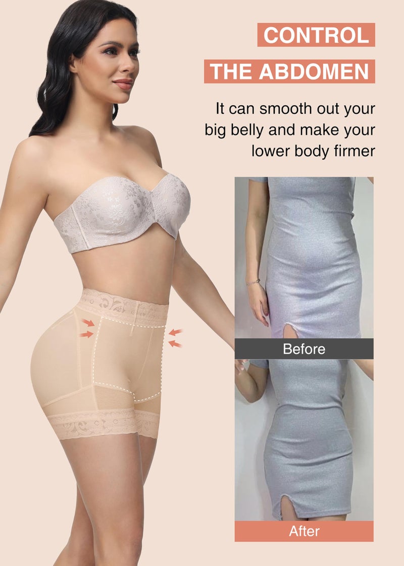 SHAPSHE Tummy Control Shapewear Shorts Slimmer Body Shaper Butt Lifting Panties Middle Waist Hip Enhancer Underwear for Women Beige - Image 4