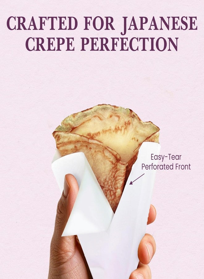 Friteshop Inc. Friteshop White Japanese Crepe Wrappers – Disposable Food-Safe Cones for Crepes, Desserts – Heavy Duty Paper Food Containers – Easy-Tear Perforated Front – For Food Trucks & Catering - 100 pack - Image 3