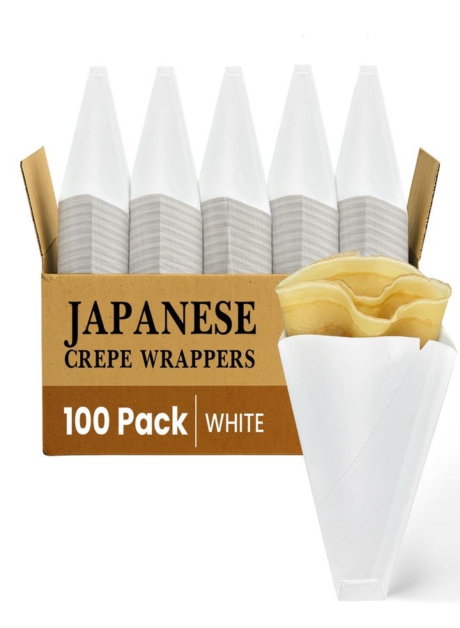Friteshop Inc. Friteshop White Japanese Crepe Wrappers – Disposable Food-Safe Cones for Crepes, Desserts – Heavy Duty Paper Food Containers – Easy-Tear Perforated Front – For Food Trucks & Catering - 100 pack - Image 1