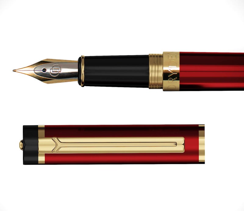 Dryden Designs Fountain Pen - Medium and Fine Nibs | Includes Luxury Box, Ink Cartridges - 3 Black 3 Blue and Ink Refill Converter - Royal Red - Image 3