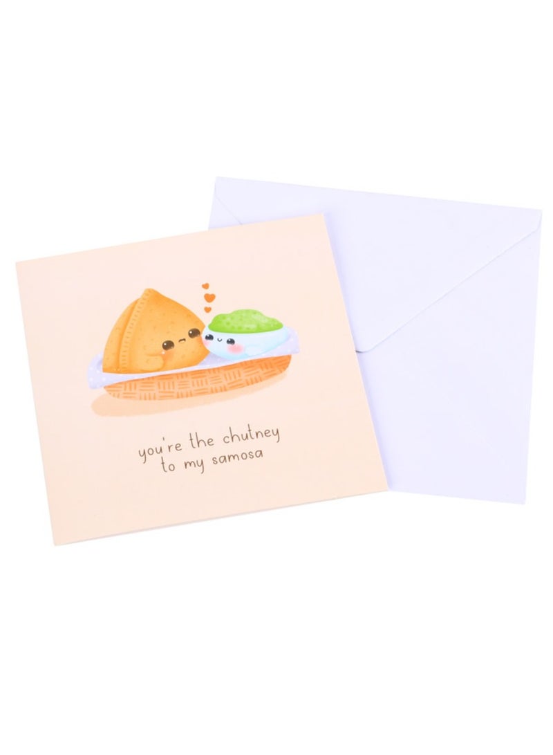 Peacock Supplies Food Couples Greeting Card Samosa And Chutney - Image 1