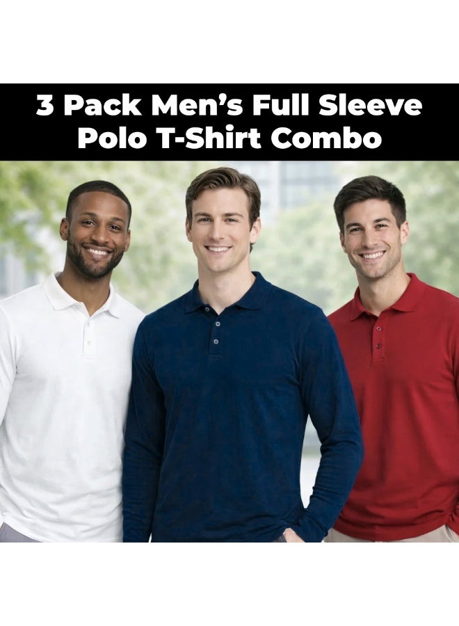 برينت شوب فور مي طقم تيشيرتات بولو رجالية بأكمام طويلة (3 قطع) | تيشيرتات بولو قطنية بياقة | تيشيرتات كاجوال مناسبة للعمل المكتبي، والسفر، والأنشطة الخارجية، والاستخدام اليومي - Image 2