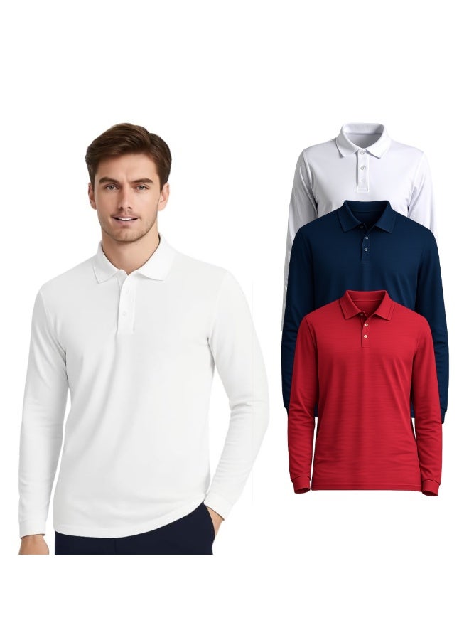 برينت شوب فور مي طقم تيشيرتات بولو رجالية بأكمام طويلة (3 قطع) | تيشيرتات بولو قطنية بياقة | تيشيرتات كاجوال مناسبة للعمل المكتبي، والسفر، والأنشطة الخارجية، والاستخدام اليومي - Image 1