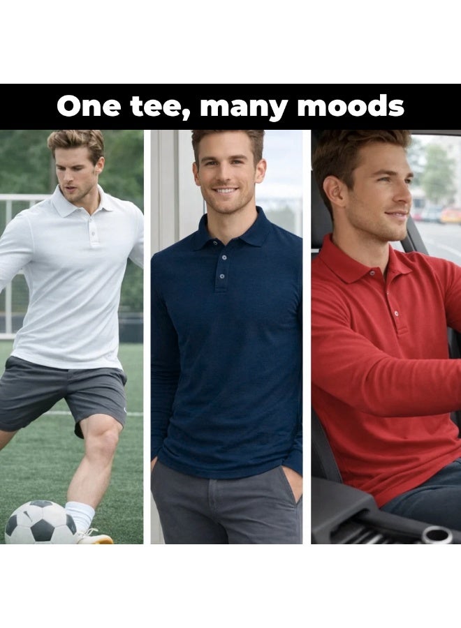 برينت شوب فور مي طقم تيشيرتات بولو رجالية بأكمام طويلة (3 قطع) | تيشيرتات بولو قطنية بياقة | تيشيرتات كاجوال مناسبة للعمل المكتبي، والسفر، والأنشطة الخارجية، والاستخدام اليومي - Image 4