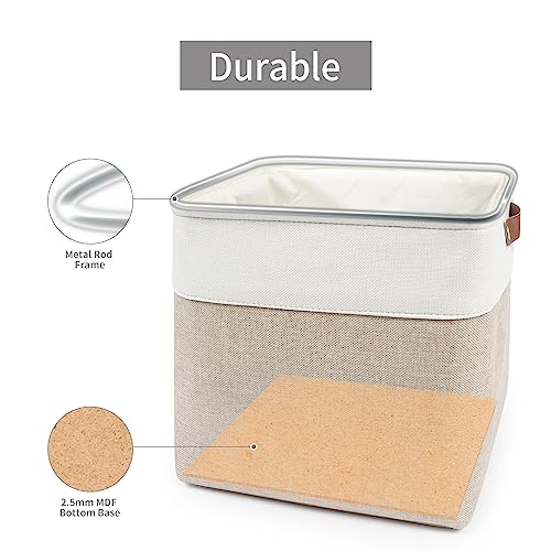 Bagnizer 13x13 Cube Storage Bins, Collapsible Fabric Storage Box, 4 Pack Closet Baskets with Handles for Organizing, Shelf, Toys, Clothes, Home, Office, Nursery (Beige&White) - Image 4