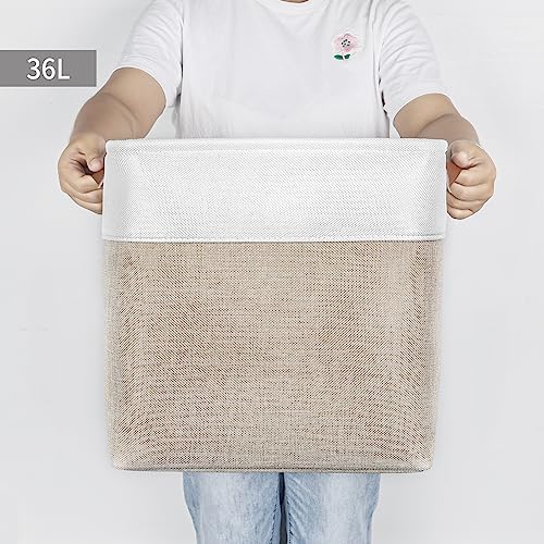 Bagnizer 13x13 Cube Storage Bins, Collapsible Fabric Storage Box, 4 Pack Closet Baskets with Handles for Organizing, Shelf, Toys, Clothes, Home, Office, Nursery (Beige&White) - Image 2