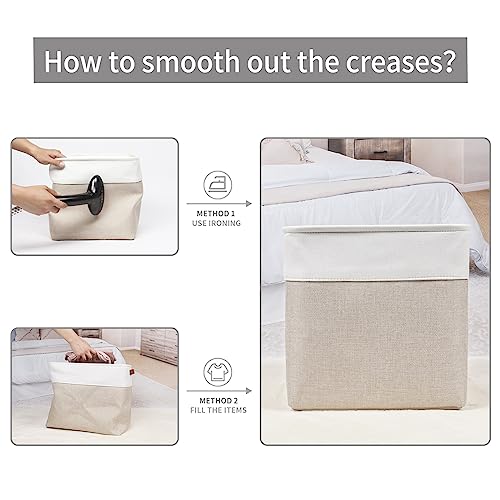 Bagnizer 13x13 Cube Storage Bins, Collapsible Fabric Storage Box, 4 Pack Closet Baskets with Handles for Organizing, Shelf, Toys, Clothes, Home, Office, Nursery (Beige&White) - Image 5
