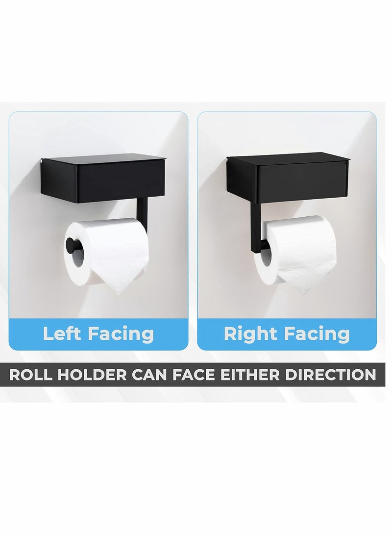 SYOSI Toilet Paper Holder with Storage Box, Stainless Steel Wall Mounted Flushable Matte Wipes Holder for Bathroom Holds both Tissues and Wipes (Black)  - Image 3