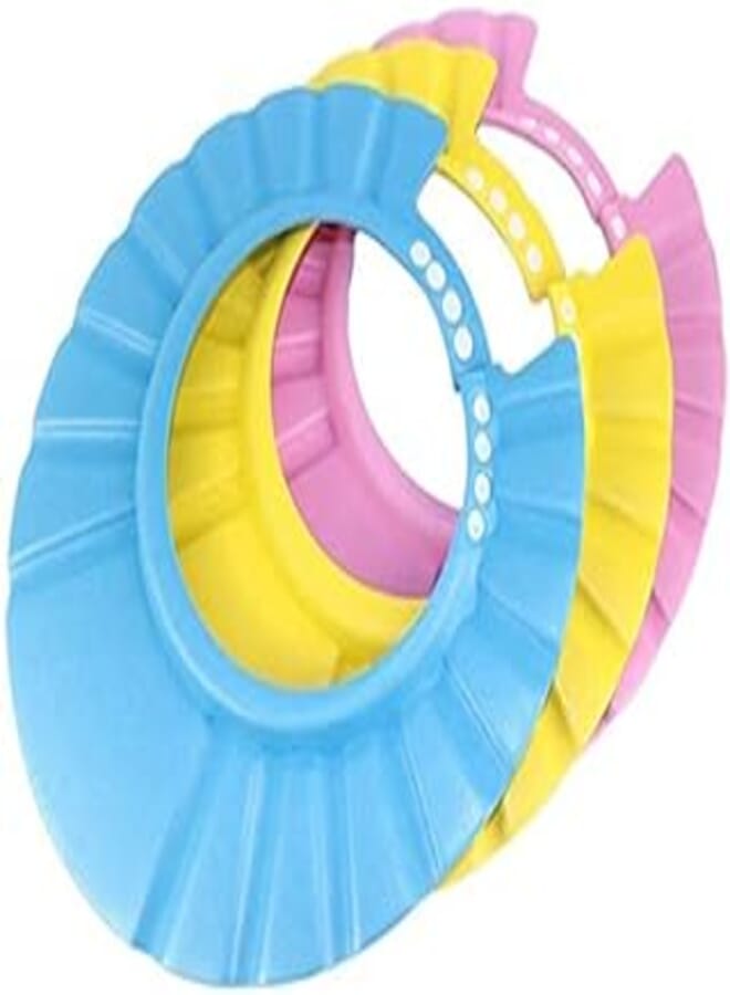 Shampoo Hats, Adjustable to 4 Levels, for Baby Bathing Protection (Yellow, Pink, Lightblue) 