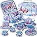PRE-WORLD Tea Party Sets for Toddlers 35PREWORLD Princess Tea Time Toy with Tray Teapot Tea Cups Cream Pitcher Sugar Bowl Coasters PlatesKids Kitchen Pretend Play for Girls Boys Age 3 4 5 6 - Image 2