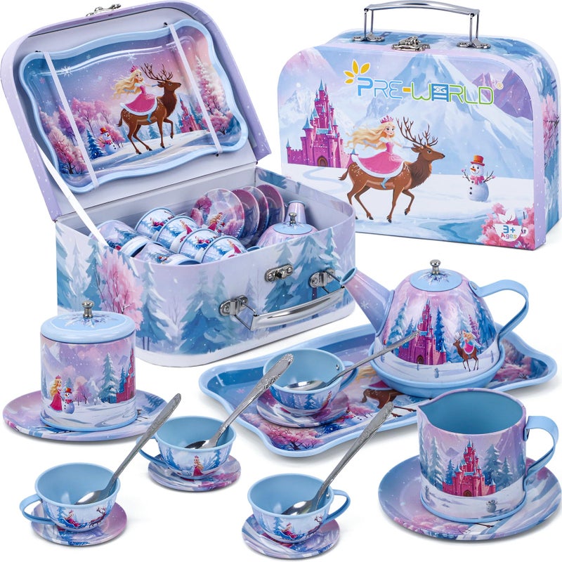 PRE-WORLD Tea Party Sets for Toddlers 35PREWORLD Princess Tea Time Toy with Tray Teapot Tea Cups Cream Pitcher Sugar Bowl Coasters PlatesKids Kitchen Pretend Play for Girls Boys Age 3 4 5 6 - Image 3