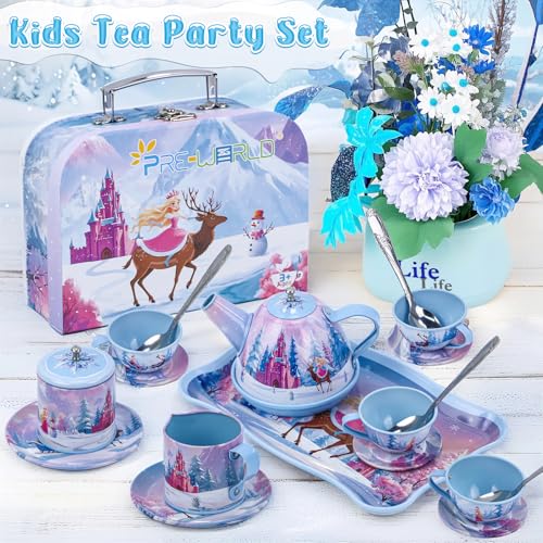 PRE-WORLD Tea Party Sets for Toddlers 35PREWORLD Princess Tea Time Toy with Tray Teapot Tea Cups Cream Pitcher Sugar Bowl Coasters PlatesKids Kitchen Pretend Play for Girls Boys Age 3 4 5 6 - Image 5