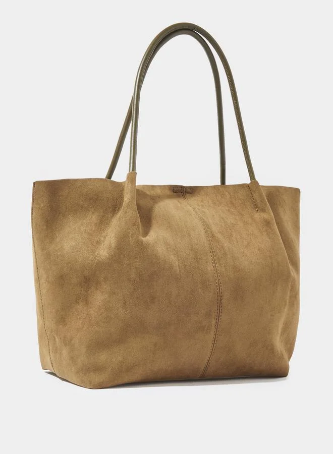 ستايلي Khaki Suede-Look Hobo Shoulder Bag and Pouch Set