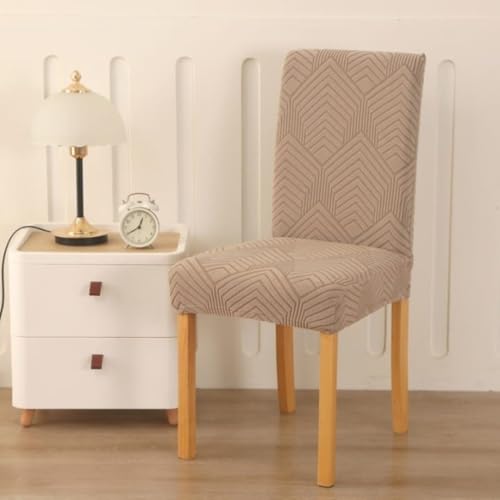 Styleys Elastic Jacquard Chair Covers for Dining Room Removable Washable Chair Cover Protector Slipcovers (Pack of 6, Taupe, JSMC2) - Image 2