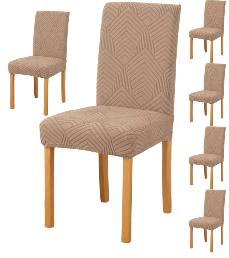 Styleys Elastic Jacquard Chair Covers for Dining Room Removable Washable Chair Cover Protector Slipcovers (Pack of 6, Taupe, JSMC2) - Image 1