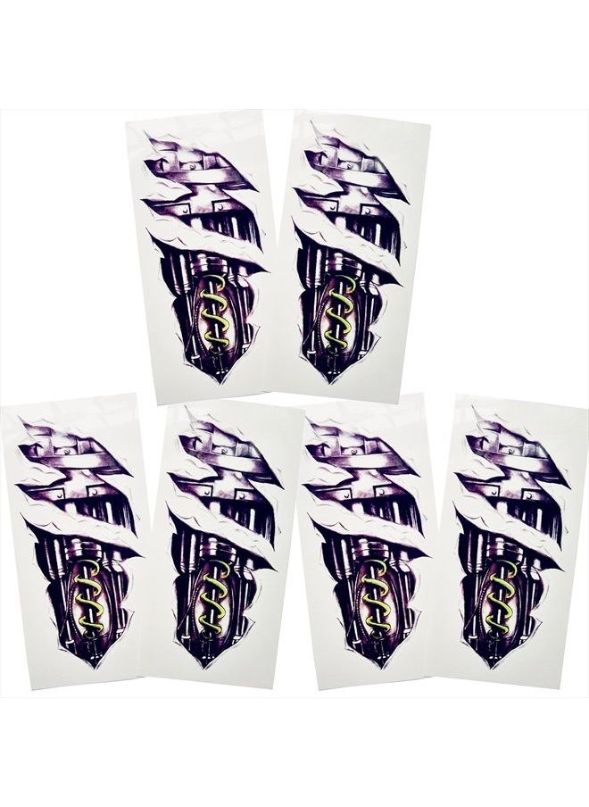 Kotbs - 6 Sheets Large Temporary Tattoo Paper 3d Machine Robot Arm Design Body Tattoo Sticker for Men Women - Image 1