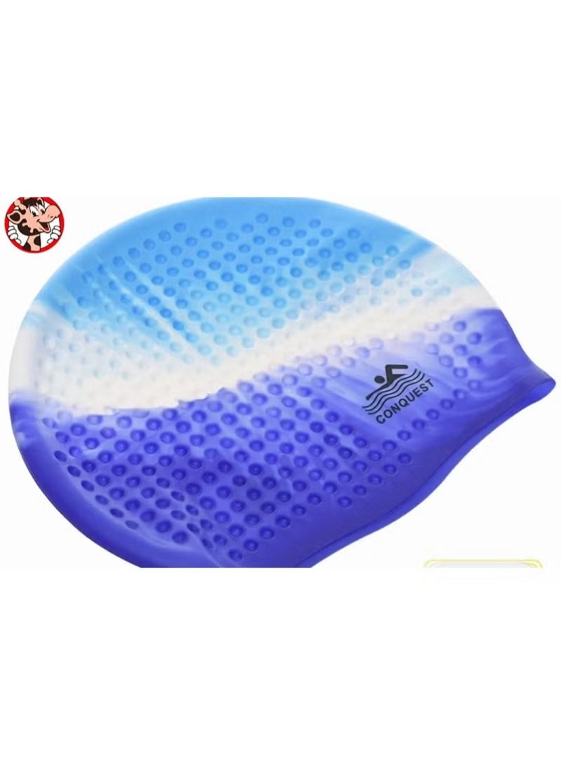 CONQUEST High-performance, hydrodynamic silicone swim cap, one size fits all adults - multi-colored - swim cap - swimming hat - beach and pool accessories - Image 1
