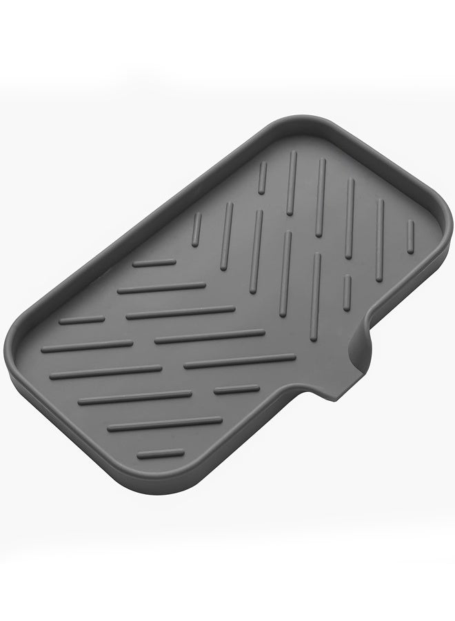 Silicone Bathroom Soap Dishes with Drain Spout-Bathroom and Kitchen Sink Organizer,Sponge Holder,Dish Soap Tray,Perfect for Dispenser,Scrubber,Bottle,Cup on Sink or Counter-Grey 9.6"×5.3" - Image 1