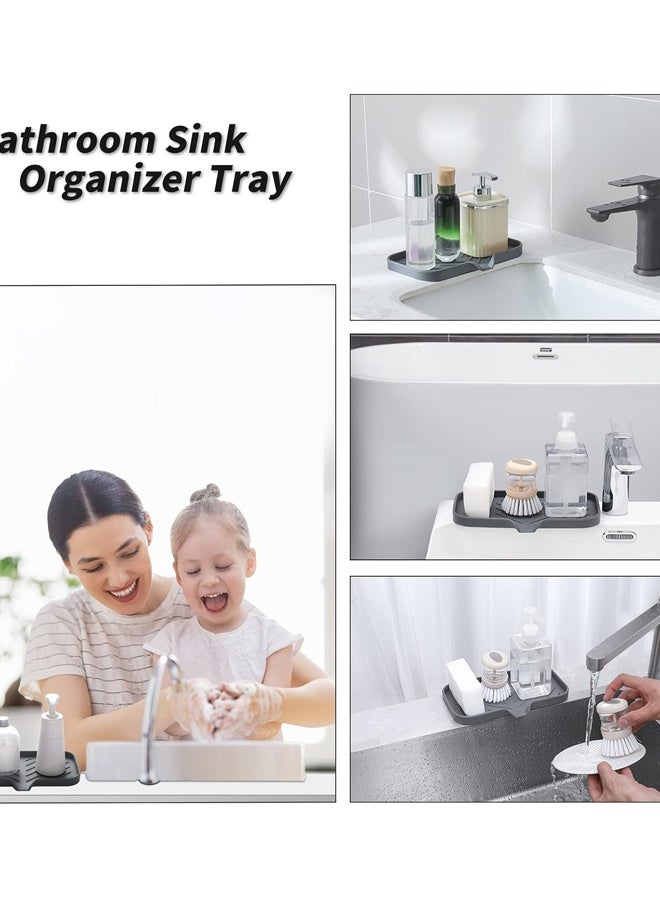 Silicone Bathroom Soap Dishes with Drain Spout-Bathroom and Kitchen Sink Organizer,Sponge Holder,Dish Soap Tray,Perfect for Dispenser,Scrubber,Bottle,Cup on Sink or Counter-Grey 9.6"×5.3" - Image 4